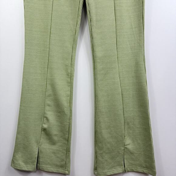NWOT Gingham Plaid Green White Le Lis Flare Leg Pants Small High Waisted Preppy - Picture 3 of 11